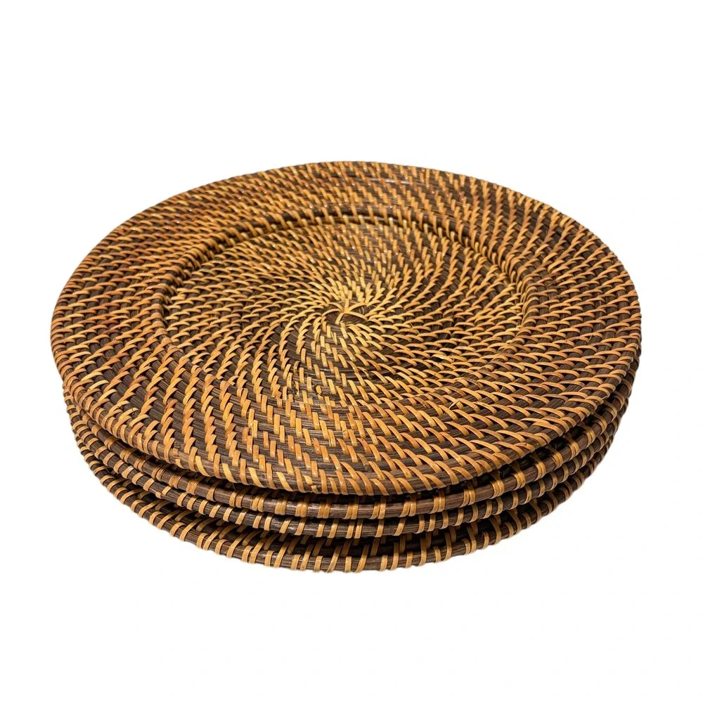 Set of 4 Round Woven Rattan Charger Plates 13